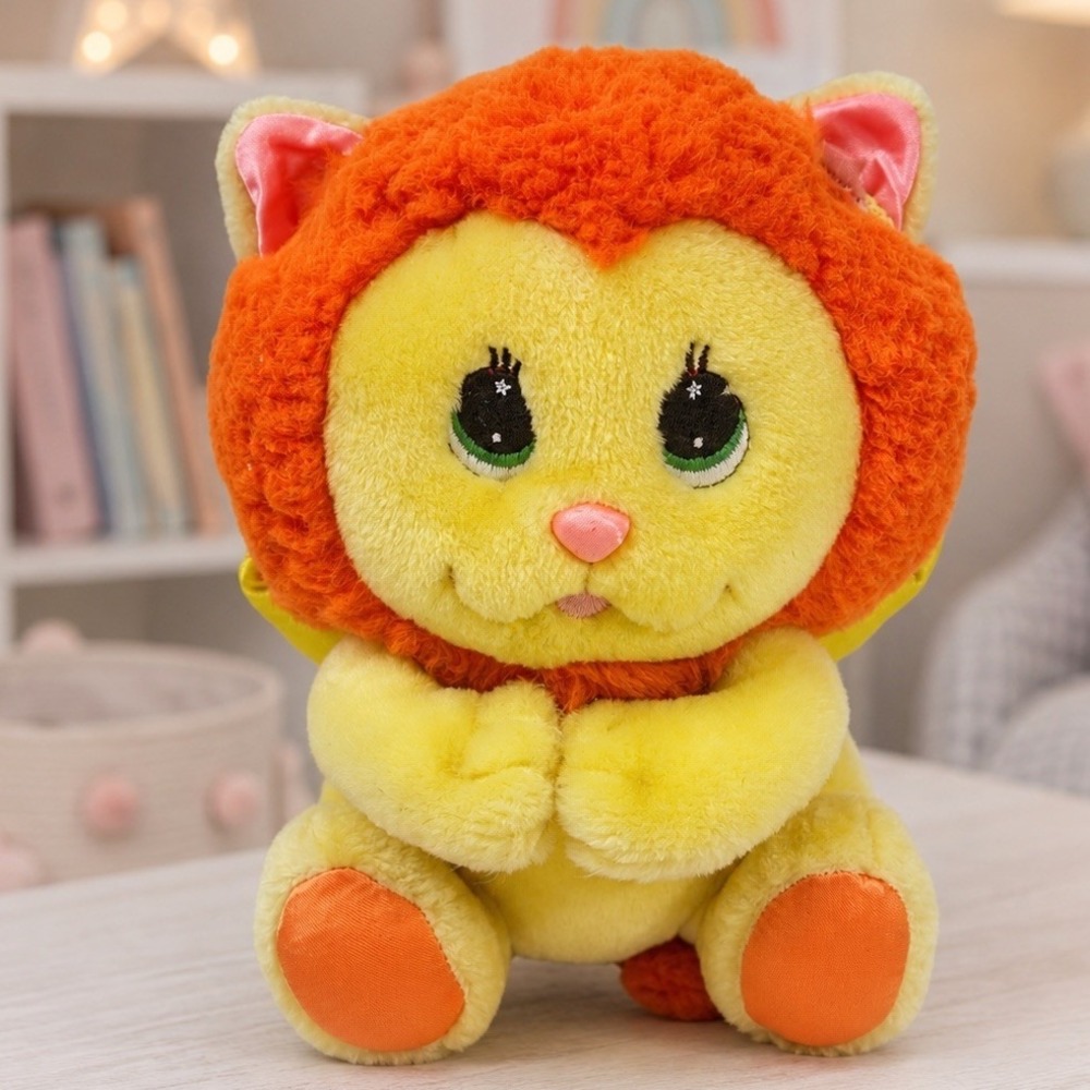 Vintage 1985 Mattel Angel Lion Plush‎ 8" Yellow Orange Stuffed Animal Korea